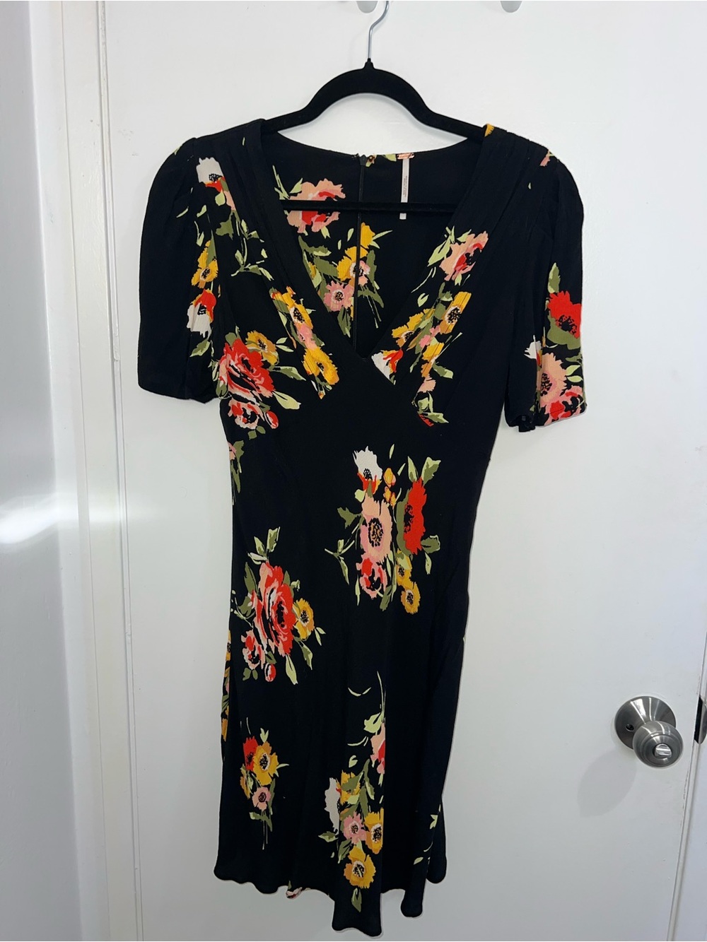 Free People Black Floral V-Neck Mini Dress